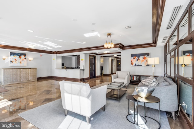 1451 Belmont St NW Unit 202, Washington, DC 20009 - living room featuring ornamental molding, baseboards, and recessed lighting