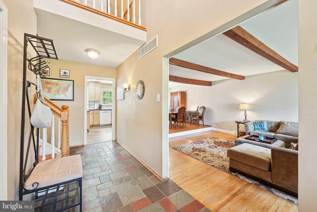 2360 Chip Pt, Warrington, PA 18976 - entrance foyer with stone tile floors and beam ceiling