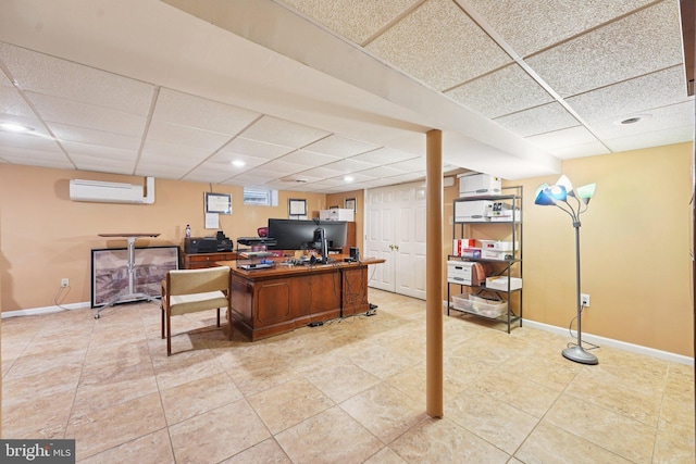 2360 Chip Pt, Warrington, PA 18976 - home office with a drop ceiling, an AC wall unit, and light tile patterned floors