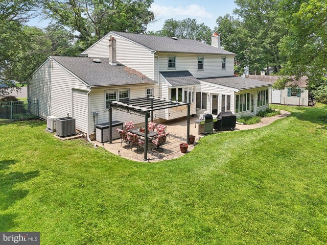 2360 Chip Pt, Warrington, PA 18976 - rear view of property featuring a chimney, a patio, a sunroom, a pergola, and roof with shingles