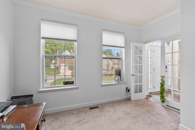 7027 Sand Cherry Way, Clinton, MD 20735 - unfurnished office featuring crown molding, carpet, plenty of natural light, baseboards, and french doors