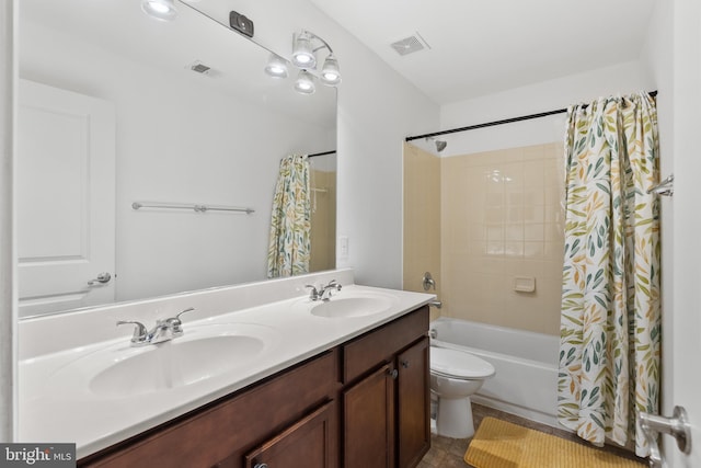 7027 Sand Cherry Way, Clinton, MD 20735 - full bathroom featuring toilet, double vanity, shower / bathtub combination with curtain, and tile patterned floors
