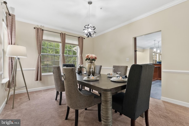 7027 Sand Cherry Way, Clinton, MD 20735 - dining area with a chandelier, ornamental molding, baseboards, and light colored carpet