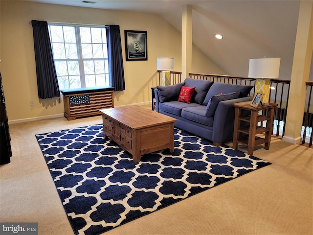 63 Briarwood Dr, Little Egg Harbor Twp, NJ 08087 - living area with carpet floors, baseboards, lofted ceiling, and recessed lighting