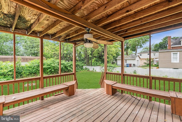 224 E Washington St, Riverside, NJ 08075 - wooden terrace with a fenced backyard and ceiling fan