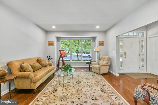 17542 Falls Pl, Round Hill, VA 20141 - living room featuring wood finished floors, recessed lighting, and baseboards