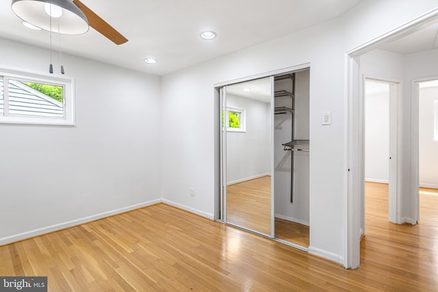 3603 Astoria Rd, Kensington, MD 20895 - unfurnished bedroom featuring a closet, wood finished floors, recessed lighting, and ceiling fan