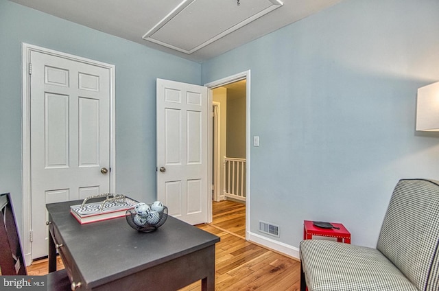 2990 S Columbus St, Arlington, VA 22206 - home office featuring attic access, light wood finished floors, and baseboards