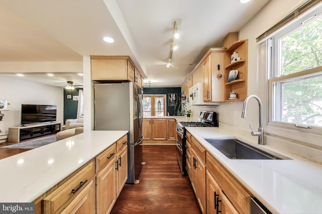 805 Islington St, Silver Spring, MD 20910 - kitchen with appliances with stainless steel finishes, ceiling fan, dark wood-style flooring, healthy amount of natural light, and recessed lighting