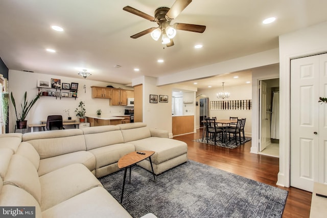 805 Islington St, Silver Spring, MD 20910 - living area featuring a ceiling fan, a chandelier, wood finished floors, and recessed lighting