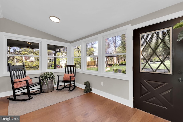 11921 Coronada Pl, Kensington, MD 20895 - sunroom / solarium featuring vaulted ceiling, wood finished floors, and baseboards