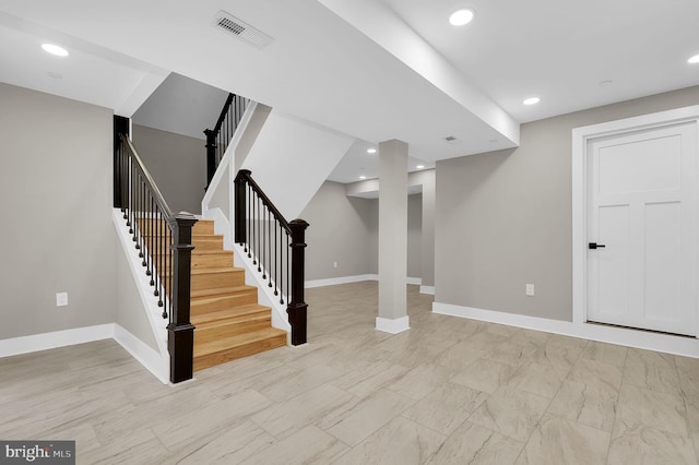 11921 Coronada Pl, Kensington, MD 20895 - finished below grade area with baseboards, stairs, and recessed lighting