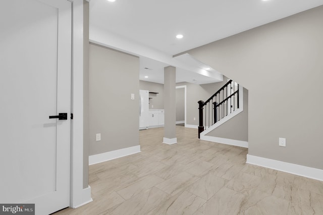 11921 Coronada Pl, Kensington, MD 20895 - foyer with stairs, baseboards, recessed lighting, and light marble finish floors