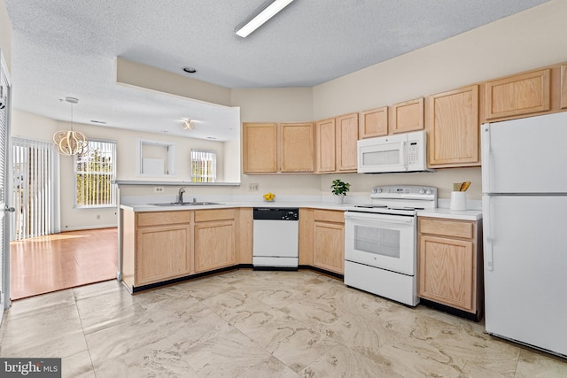7432 Hindon Cir Unit B1-204, Windsor Mill, MD 21244 - kitchen with white appliances, light brown cabinets, light countertops, and a textured ceiling