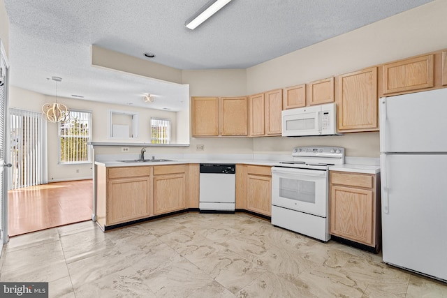 7432 Hindon Cir Unit B1-204, Windsor Mill, MD 21244 - kitchen featuring white appliances, light brown cabinetry, and a textured ceiling