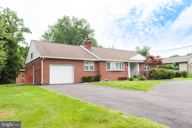 34 Georgetown Rd, Bordentown, NJ 08505 - single story home featuring a garage, brick siding, a chimney, driveway, and a front yard