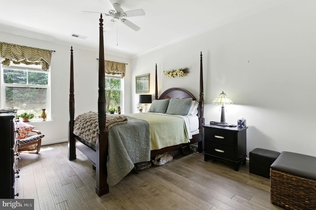 135 Jacobia Dr Unit H-3, Pasadena, MD 21122 - bedroom with crown molding, wood finished floors, and a ceiling fan