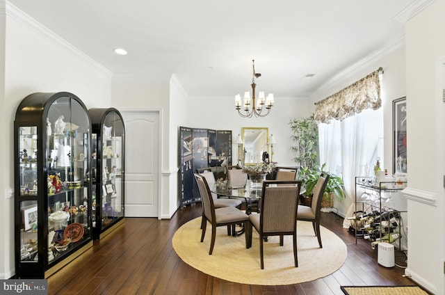 135 Jacobia Dr Unit H-3, Pasadena, MD 21122 - dining space with a chandelier, dark wood-type flooring, crown molding, and recessed lighting