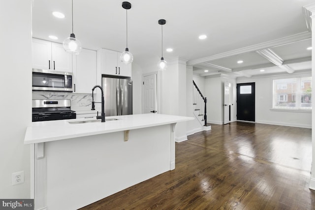 1964 Guy Way, Dundalk, MD 21222 - kitchen featuring appliances with stainless steel finishes, a sink, dark wood-style flooring, backsplash, and recessed lighting