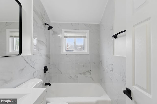 1964 Guy Way, Dundalk, MD 21222 - bathroom featuring tile walls, vanity, toilet, and shower / bathtub combination
