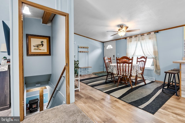 315 Robinhood Rd, Havre De Grace, MD 21078 - dining space with ornamental molding, wood finished floors, a ceiling fan, and baseboards