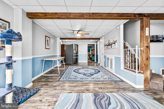 315 Robinhood Rd, Havre De Grace, MD 21078 - foyer featuring a paneled ceiling, wood finished floors, ceiling fan, baseboards, and stairs