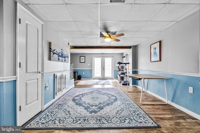 315 Robinhood Rd, Havre De Grace, MD 21078 - entryway featuring a paneled ceiling, a ceiling fan, wood finished floors, baseboards, and french doors