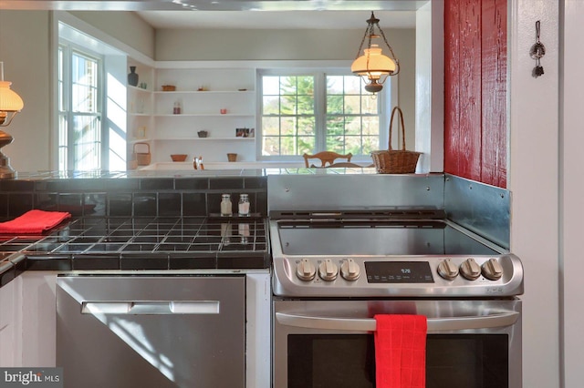 896 Hershey Heights Rd, Hanover, PA 17331 - kitchen featuring tile counters, healthy amount of natural light, and electric range