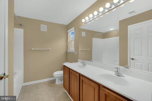 45472 Westmeath Way Unit I 12, Great Mills, MD 20634 - full bathroom featuring double vanity, baseboards, toilet, and tub / shower combination