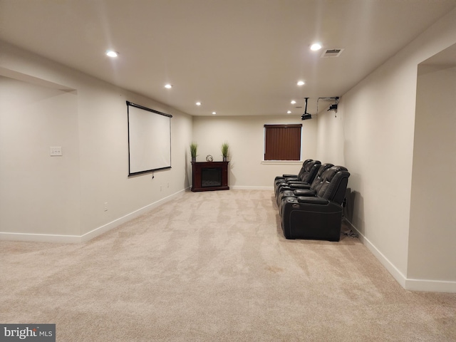 114 Furies St, Smyrna, DE 19977 - cinema featuring recessed lighting, light carpet, baseboards, and a fireplace