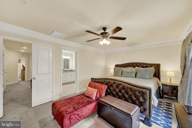 8346 Daydream Cres, Pasadena, MD 21122 - bedroom with crown molding, carpet floors, baseboards, ensuite bath, and ceiling fan