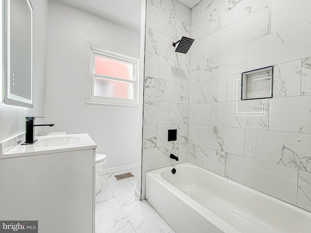 5849 Washington Ave, Philadelphia, PA 19143 - full bath with vanity, toilet, marble look tile flooring, shower / tub combination, and baseboards