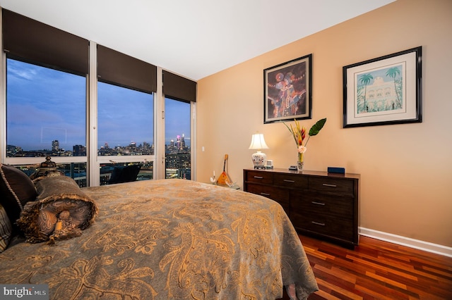 901 N Penn St Unit F2003, Philadelphia, PA 19123 - bedroom featuring dark wood-style floors, baseboards, a view of city, and access to exterior