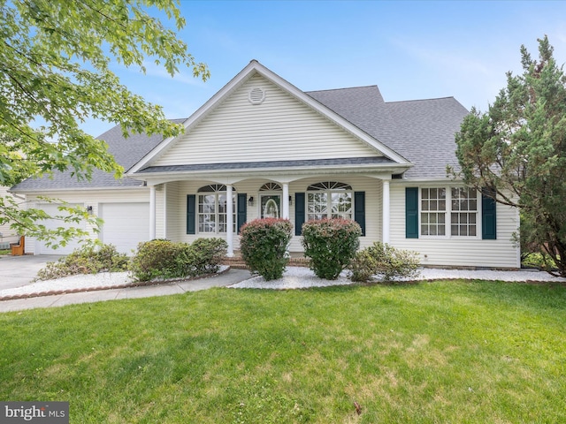 106 Barb Ct, Stephens City, VA 22655 - view of front of property with a garage, a front yard, roof with shingles, a porch, and concrete driveway