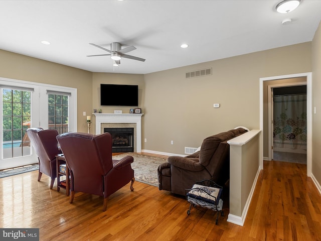 106 Barb Ct, Stephens City, VA 22655 - living area with a ceiling fan, wood finished floors, recessed lighting, and a fireplace