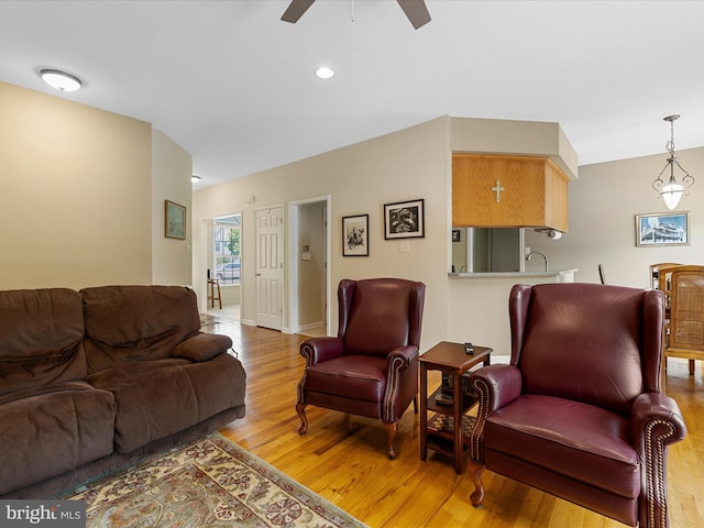 106 Barb Ct, Stephens City, VA 22655 - living room featuring light wood-style flooring, ceiling fan, and recessed lighting