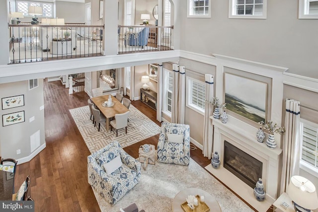448 Salk Cir, Gaithersburg, MD 20878 - living area featuring wood finished floors and a glass covered fireplace