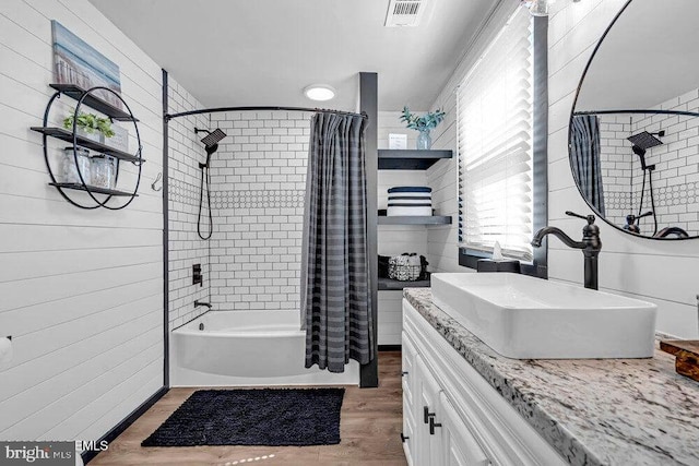 111 Lawrence Dr, Lanoka Harbor, NJ 08734 - bathroom featuring shower / tub combo with curtain, wood finished floors, and vanity
