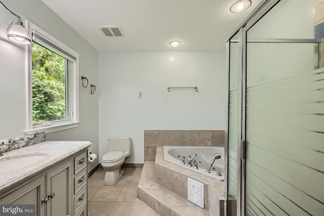 3528 Cohasset Ave, Annapolis, MD 21403 - full bath featuring a garden tub, vanity, tile patterned floors, and a stall shower