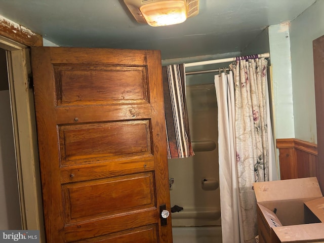 818 Rte 481, Monongahela, PA 15063 - full bath with shower / bath combination with curtain, vanity, and a wainscoted wall