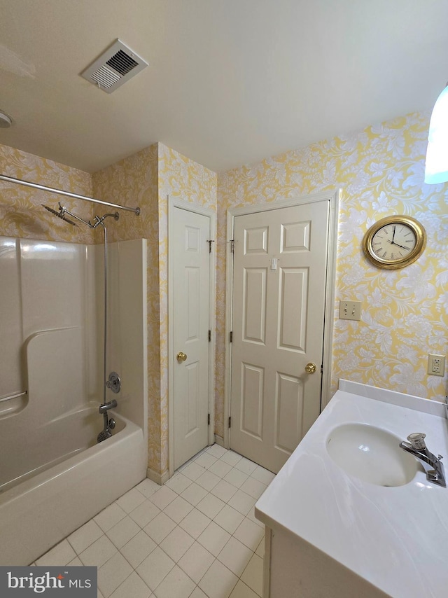 721 Kincaid Mills Ln, Wallingford, PA 19086 - bathroom featuring wallpapered walls, tile patterned flooring, bathing tub / shower combination, and vanity