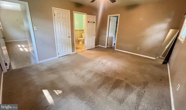 604 Ivystone Ln, Cinnaminson, NJ 08077 - unfurnished bedroom with baseboards, connected bathroom, carpet flooring, and ceiling fan