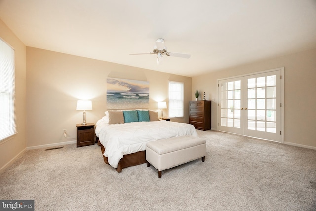223 Kirkbrae Rd, Kennett Square, PA 19348 - bedroom featuring carpet floors, a ceiling fan, and french doors