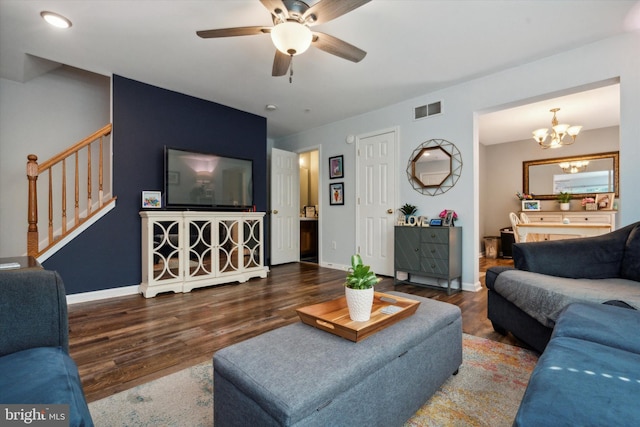 2009 Creekside Ct Unit 28, Warrington, PA 18976 - living room featuring wood finished floors, stairs, a ceiling fan, and baseboards