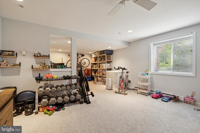 2009 Creekside Ct Unit 28, Warrington, PA 18976 - exercise room featuring carpet floors, recessed lighting, and ceiling fan