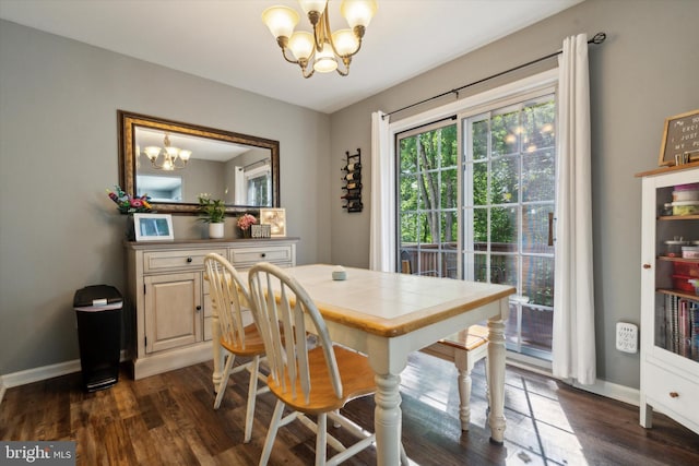 2009 Creekside Ct Unit 28, Warrington, PA 18976 - dining room with a chandelier, dark wood-style flooring, and baseboards