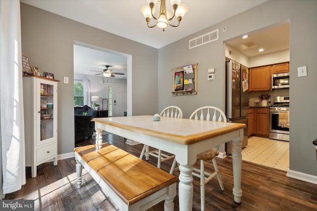 2009 Creekside Ct Unit 28, Warrington, PA 18976 - dining area with wood finished floors, a chandelier, baseboards, ceiling fan, and recessed lighting