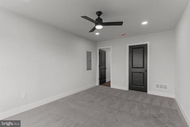 411 New York Ave, Croydon, PA 19021 - unfurnished bedroom featuring electric panel, carpet floors, baseboards, recessed lighting, and ceiling fan