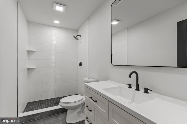 411 New York Ave, Croydon, PA 19021 - full bathroom with vanity, toilet, tiled shower, and recessed lighting