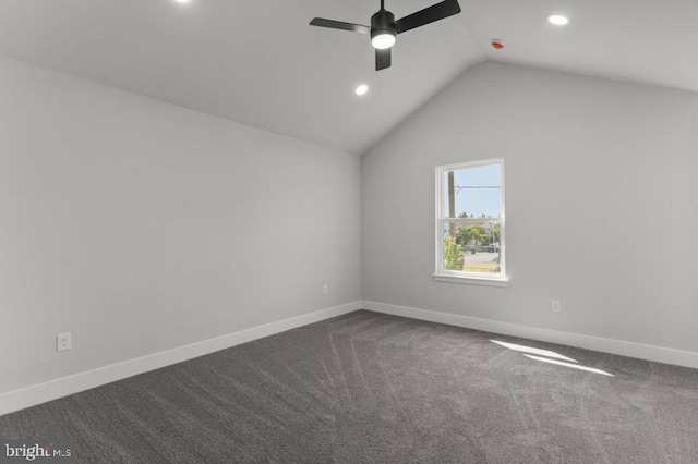 411 New York Ave, Croydon, PA 19021 - spare room with a ceiling fan, recessed lighting, vaulted ceiling, carpet flooring, and baseboards